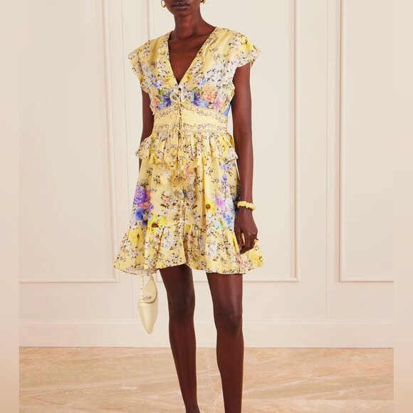 Camilla Dresses & Skirts - CAMILLA Appliquéd embellished floral-print linen-voile mini dress